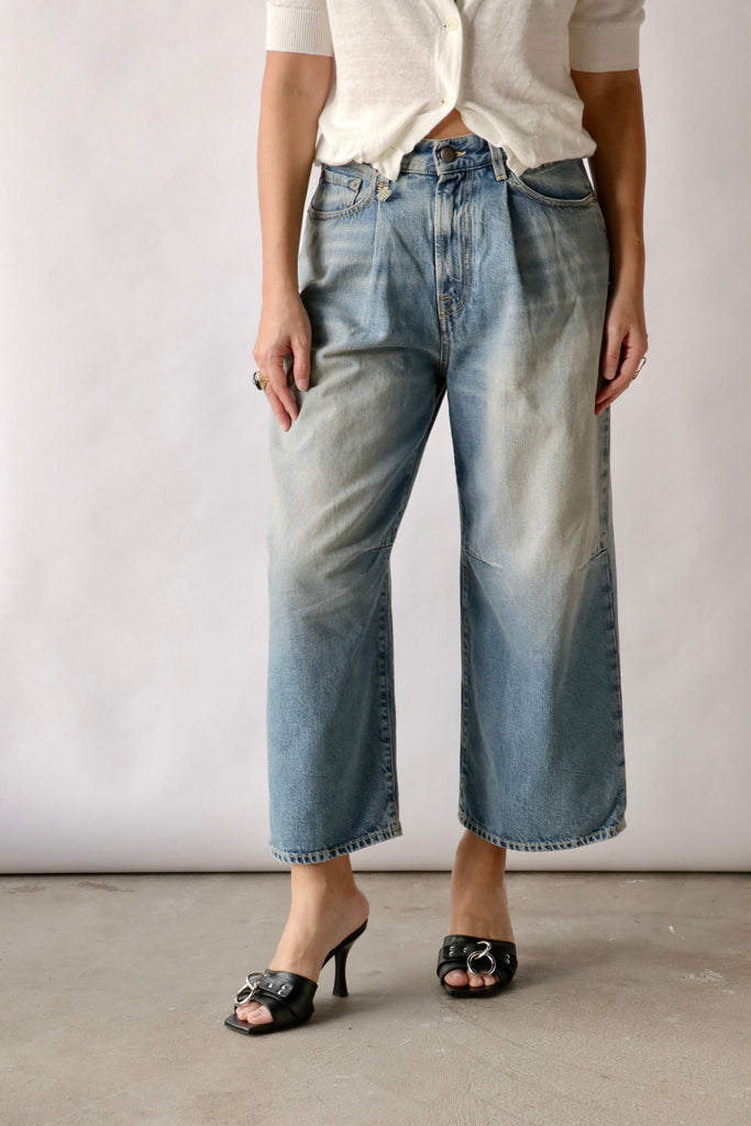 R13 Crop Wide Leg Jean in Veiled Blue Bottoms R13 