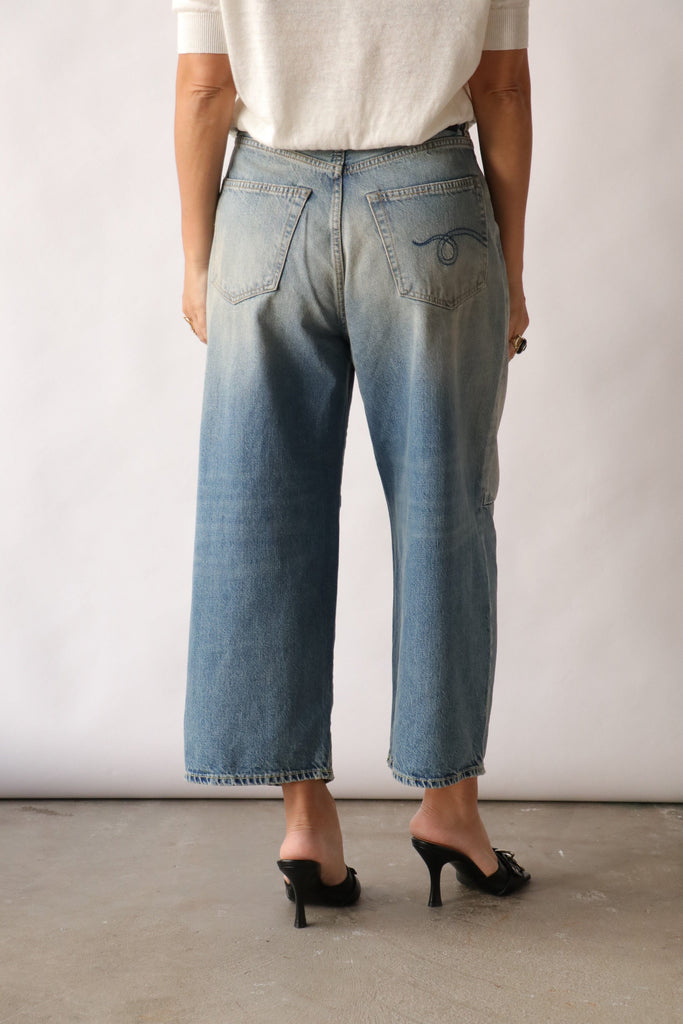 R13 Crop Wide Leg Jean in Veiled Blue Bottoms R13 