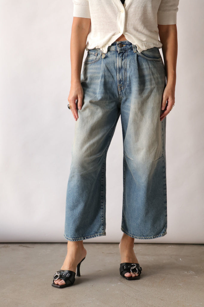 R13 Crop Wide Leg Jean in Veiled Blue Bottoms R13 