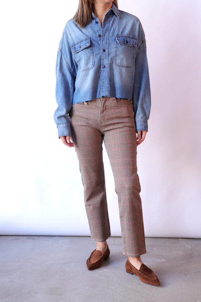 R13 Cropped Denim Shirt in Brindley tops-blouses R13 