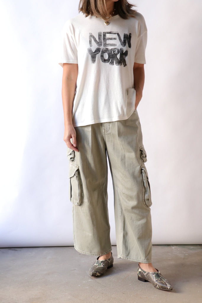 R13 Cropped Multi Pocket Cargo in Olive Green Garment Dye Bottoms R13 