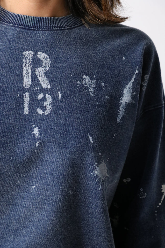 R13 Cropped R13 Crewneck in Indigo Blue Sweatshirts R13 