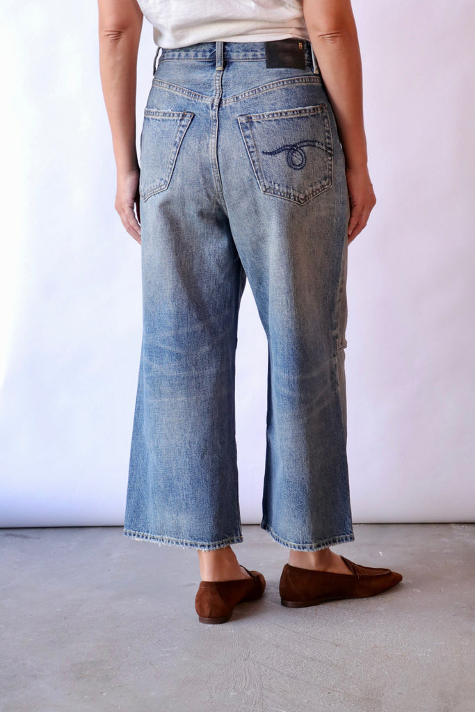 R13 Cropped Wide Leg Jean in Leo Blue Bottoms R13 