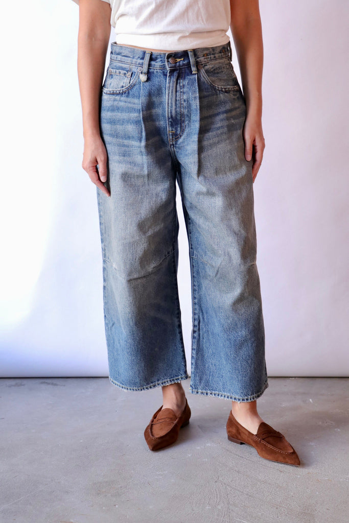 R13 Cropped Wide Leg Jean in Leo Blue Bottoms R13 