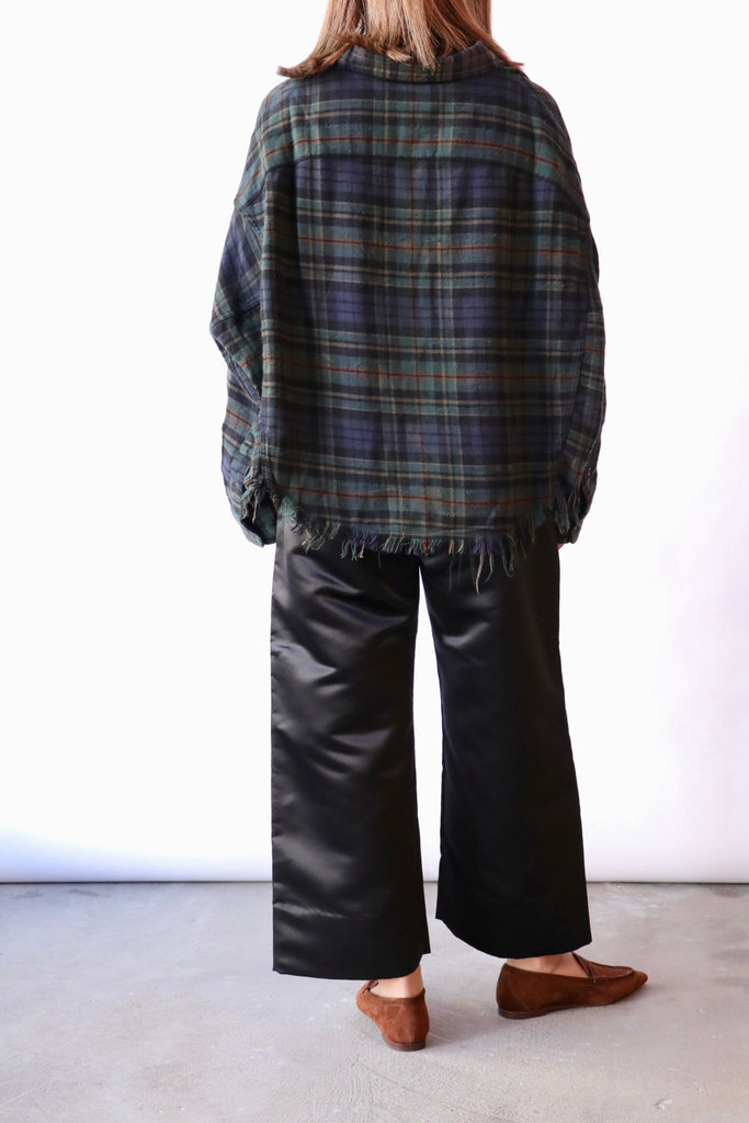 R13 Cropped Work Shirt in Over-dyed/Teal/Navy/Yellow/Plaid Blue tops-blouses R13 
