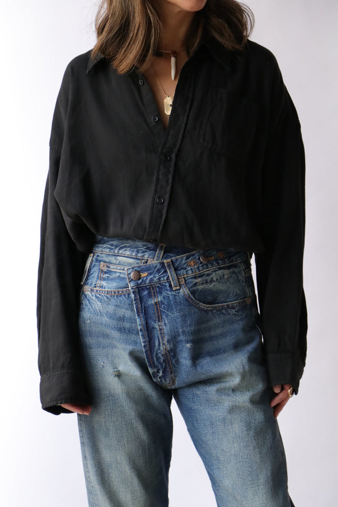 R13 Crossover Bubble Shirt in Black Overdyed tops-blouses R13 