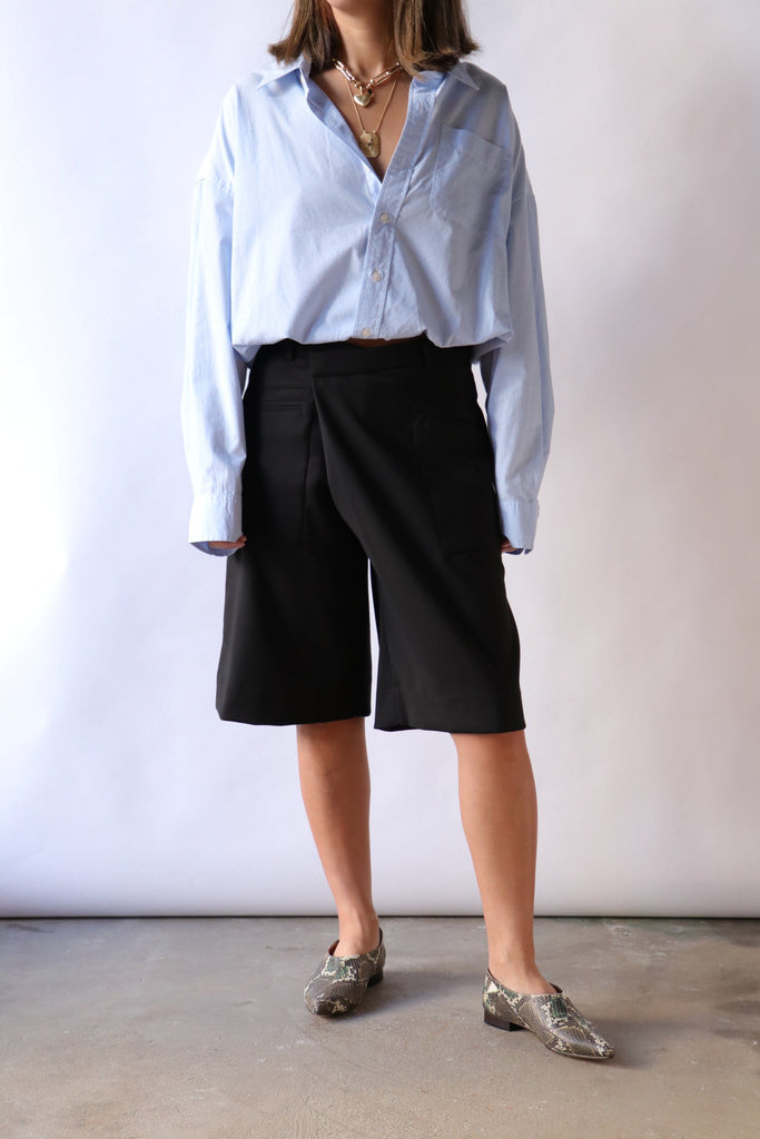 R13 Crossover Knee-Length Shorts in Black Bottoms R13 