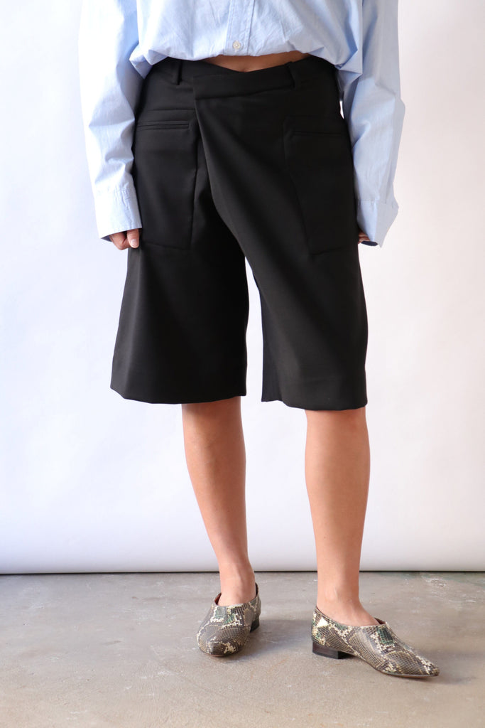 R13 Crossover Knee-Length Shorts in Black Bottoms R13 