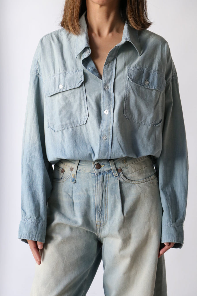 R13 Crossover Utility Bubble Shirt in Vintage Blue tops-blouses R13 