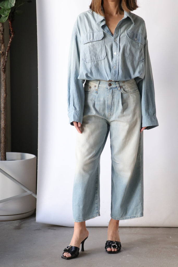 R13 Crossover Utility Bubble Shirt in Vintage Blue tops-blouses R13 