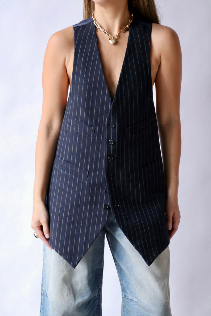 R13 Elongated Vest in Dark Navy Stripe tops-blouses R13 