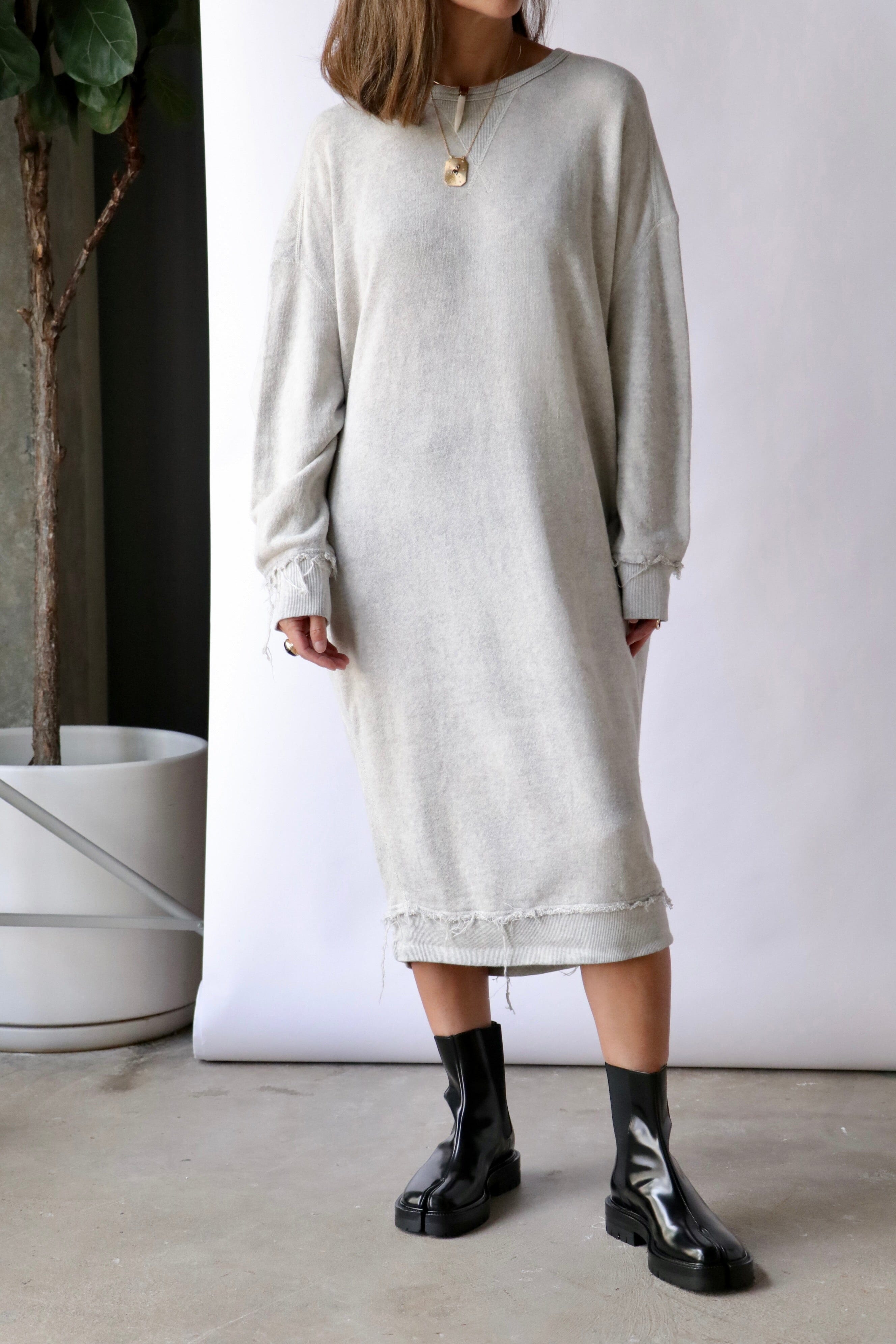 R13 Grunge Sweatshirt Dress in Heather Grey WE ARE ICONIC