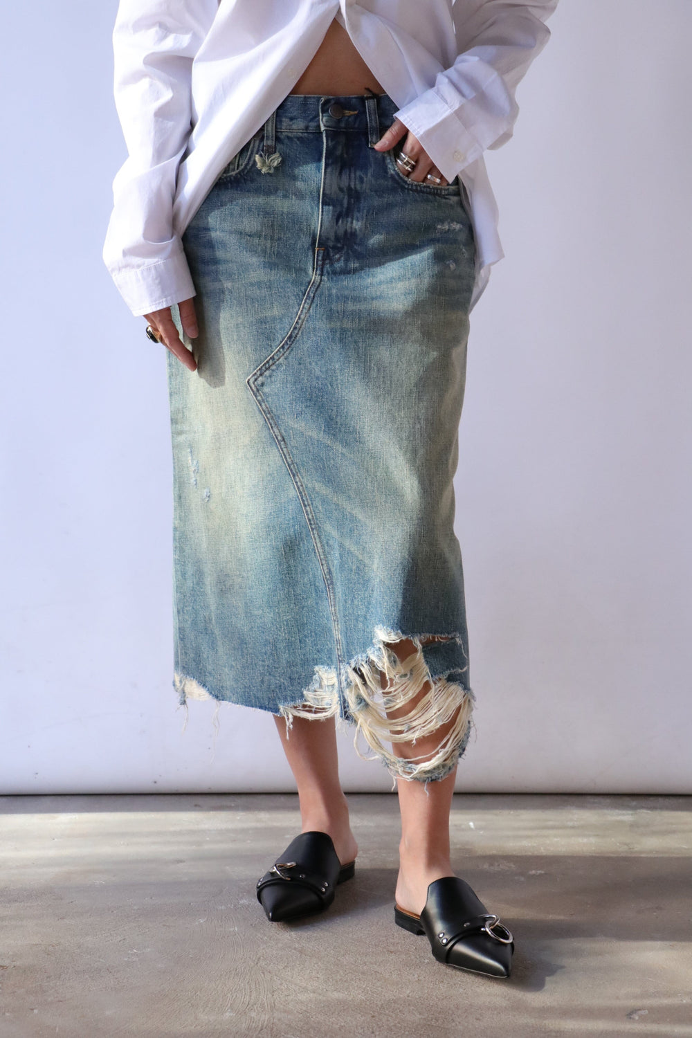 Indigo Denim Midi A-Line Skirt – Tibi Official
