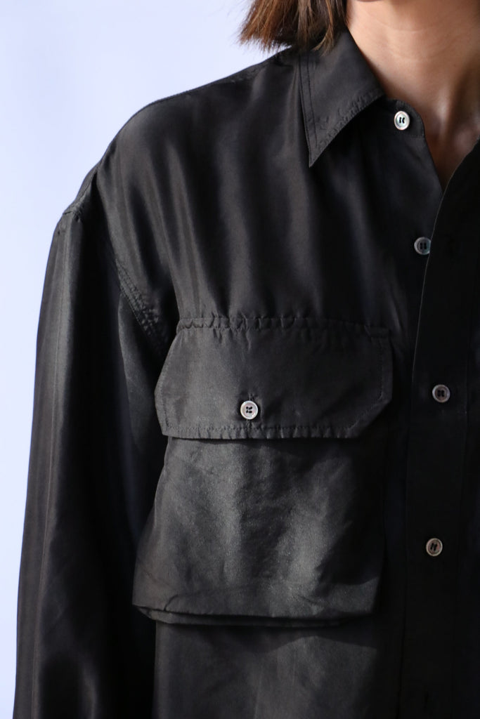R13 Oversized Pocket Shirt in Overdye Black tops-blouses R13 