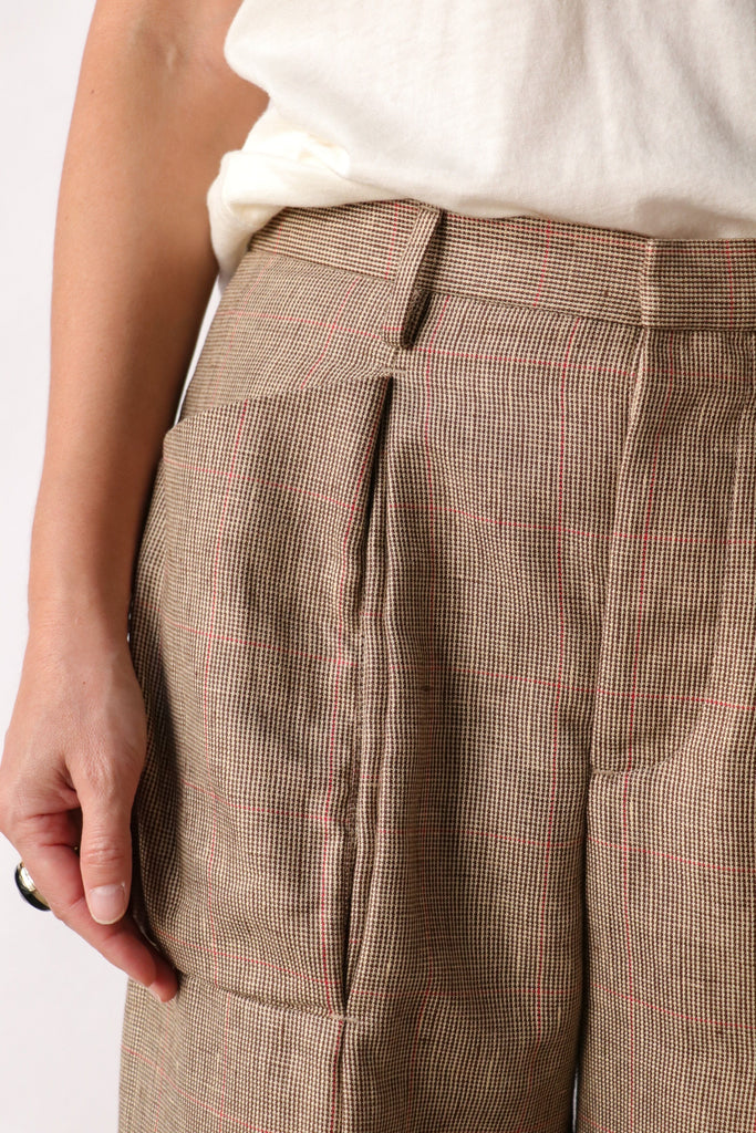 R13 Pleated Pocket Trouser in Windowpane Plaid Bottoms R13 