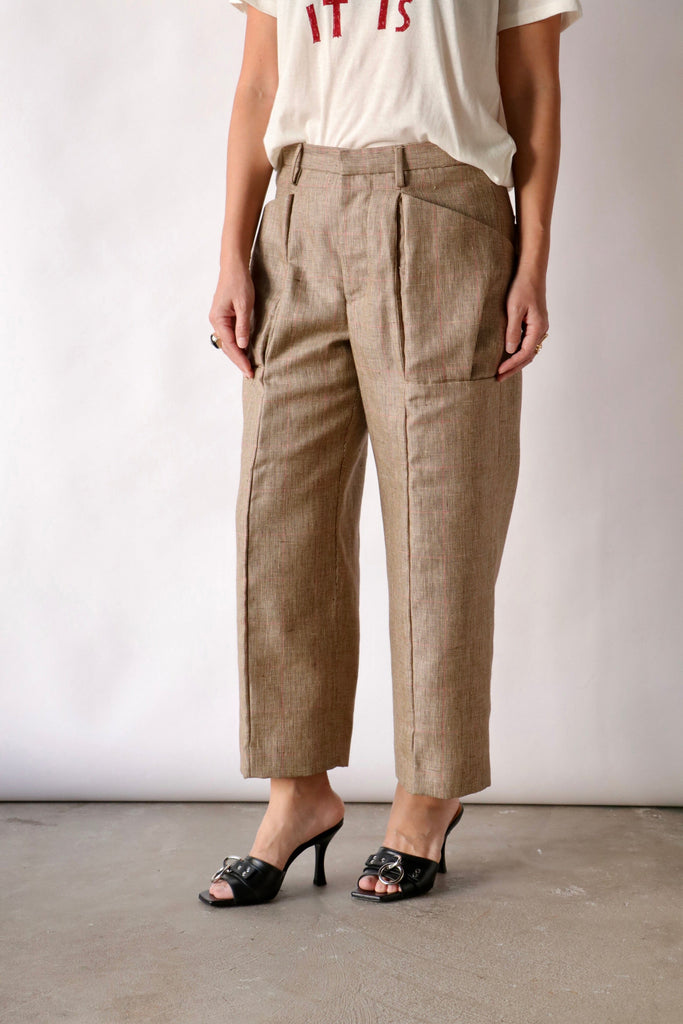 R13 Pleated Pocket Trouser in Windowpane Plaid Bottoms R13 