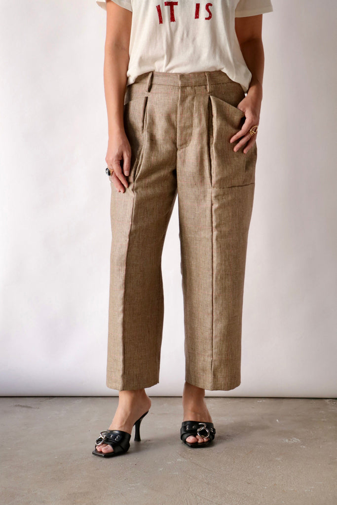 R13 Pleated Pocket Trouser in Windowpane Plaid Bottoms R13 