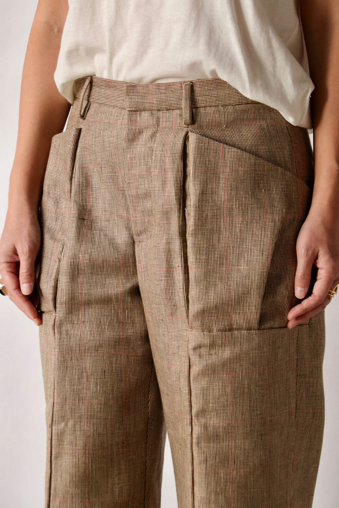 R13 Pleated Pocket Trouser in Windowpane Plaid Bottoms R13 