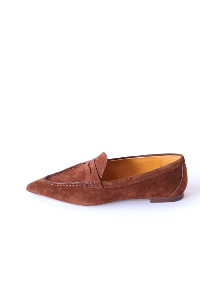 R13 Pointed Toe Loafer in Brown Suede Shoes R13 