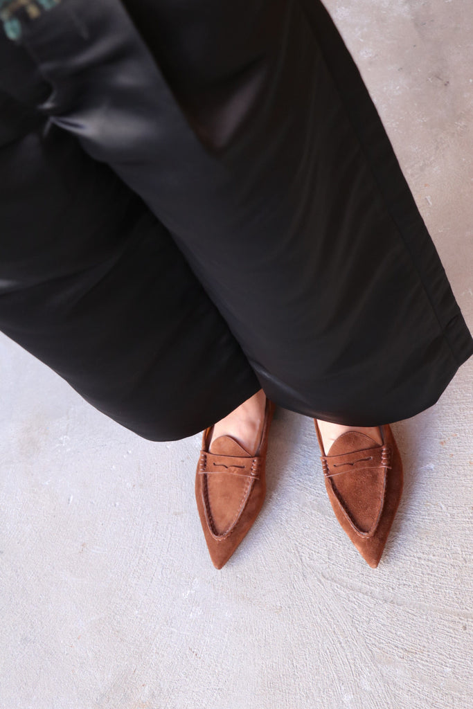 R13 Pointed Toe Loafer in Brown Suede Shoes R13 