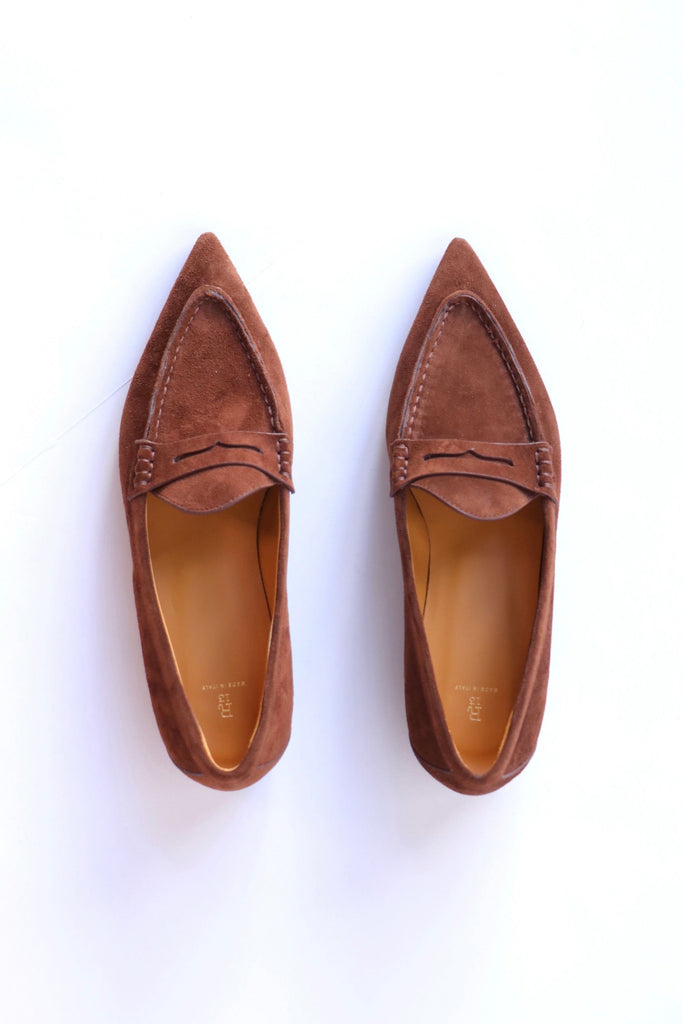 R13 Pointed Toe Loafer in Brown Suede Shoes R13 