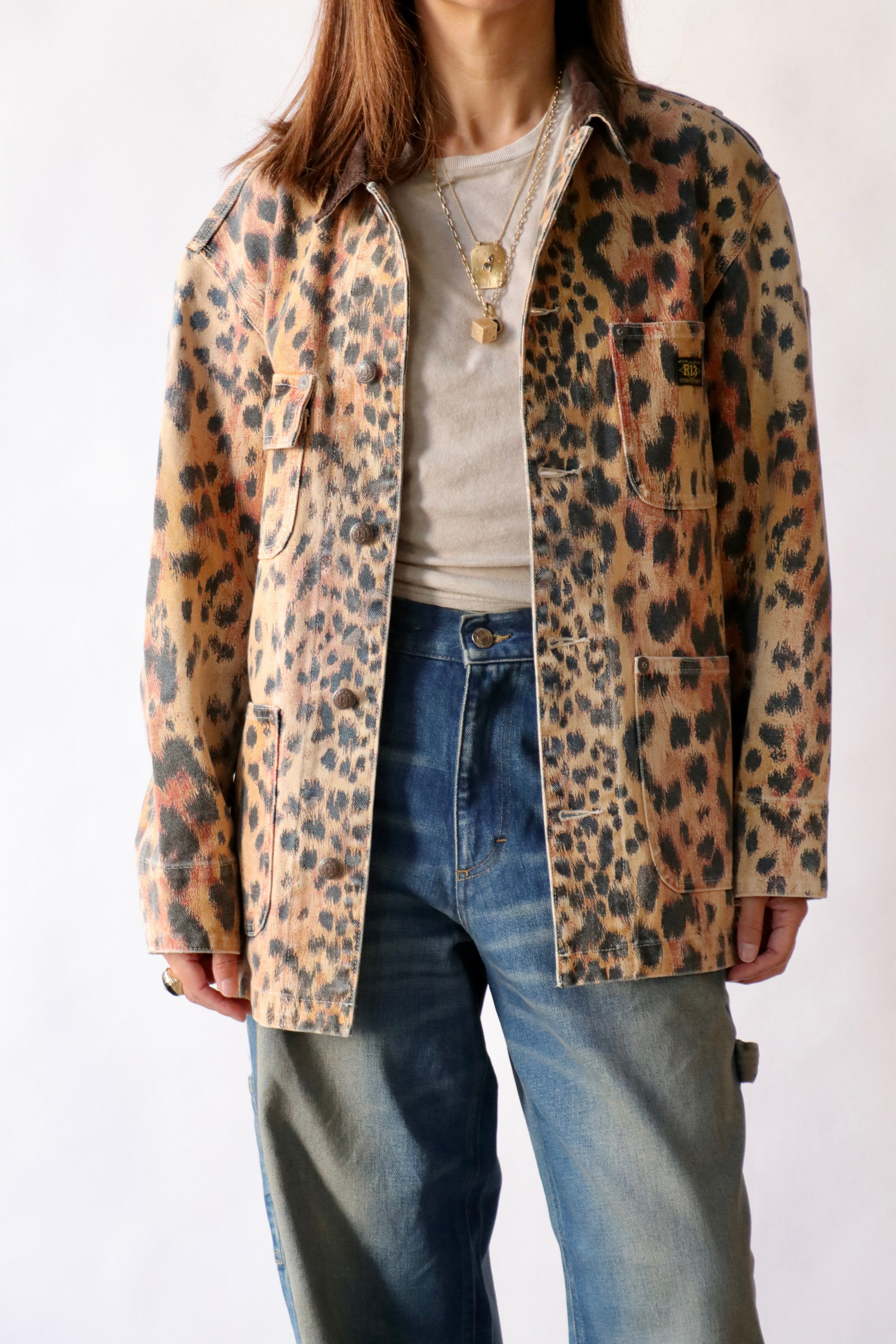 R13 Relaxed Chore Jacket in Vintage Orange Leopard | WE ARE ICONIC