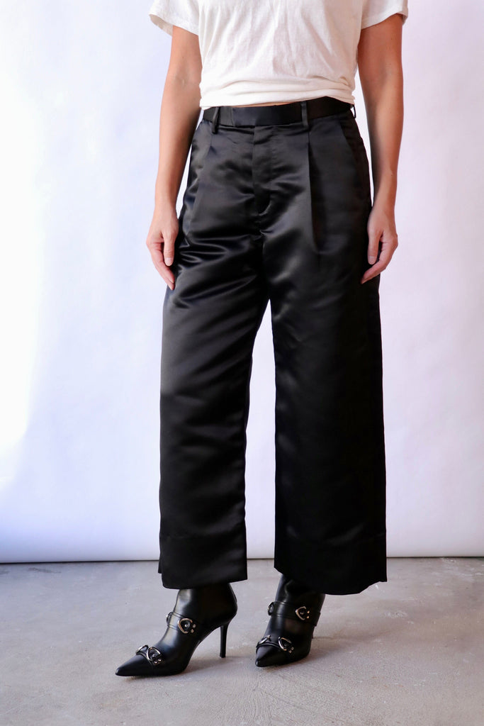 R13 Relaxed Cropped Pleated Trouser in Black Bottoms R13 