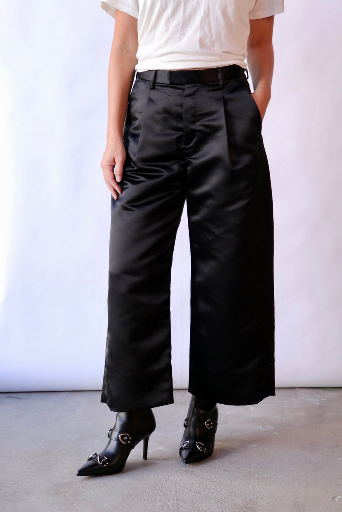 R13 Relaxed Cropped Pleated Trouser in Black Bottoms R13 