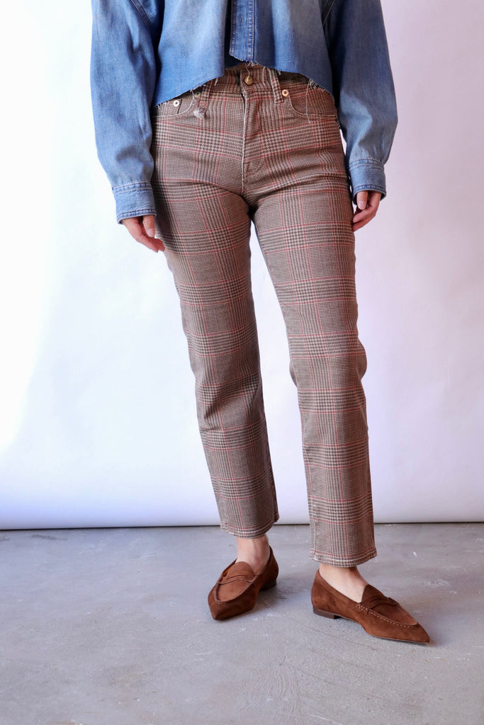 R13 Romeo Jean in Brown Glen Plaid Bottoms R13 