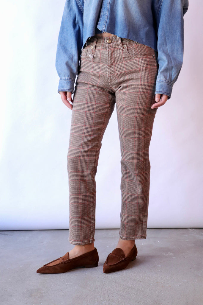 R13 Romeo Jean in Brown Glen Plaid Bottoms R13 