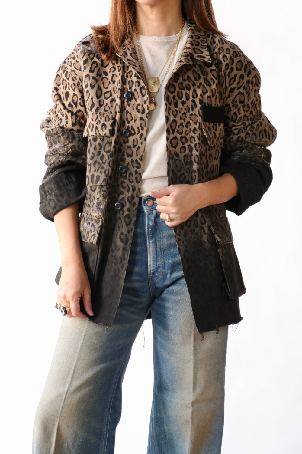 R13 Shredded Leopard Abu Jacket in Brown Leopard | WE ARE ICONIC
