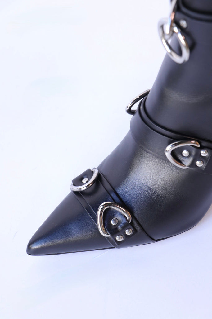 R13 Strapped Skinny Ankle Heeled Boot in Black Shoes R13 