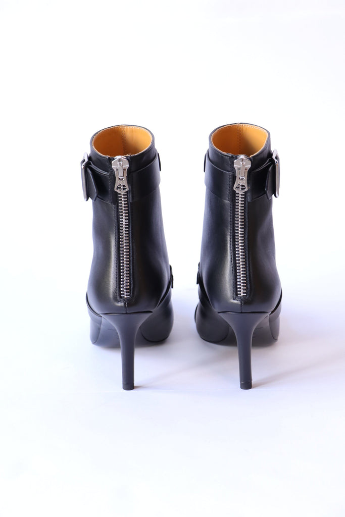 R13 Strapped Skinny Ankle Heeled Boot in Black Shoes R13 