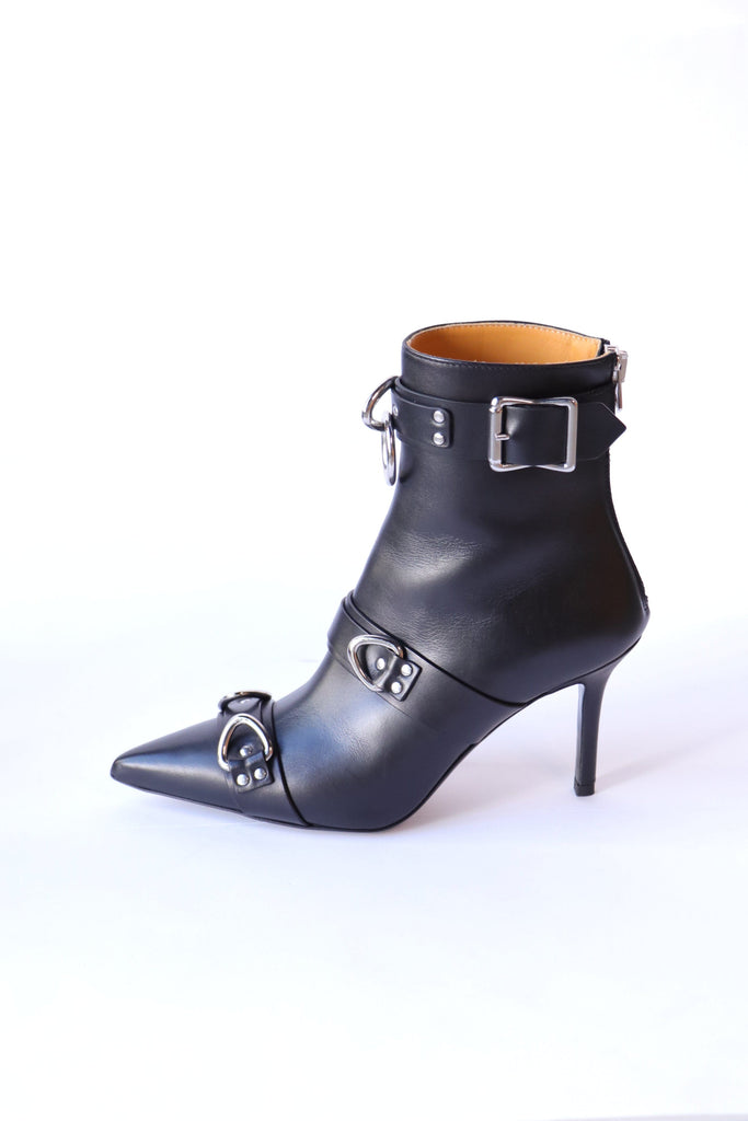 R13 Strapped Skinny Ankle Heeled Boot in Black Shoes R13 