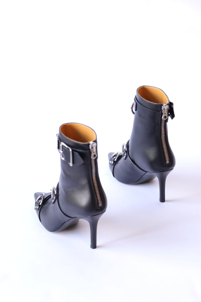R13 Strapped Skinny Ankle Heeled Boot in Black Shoes R13 