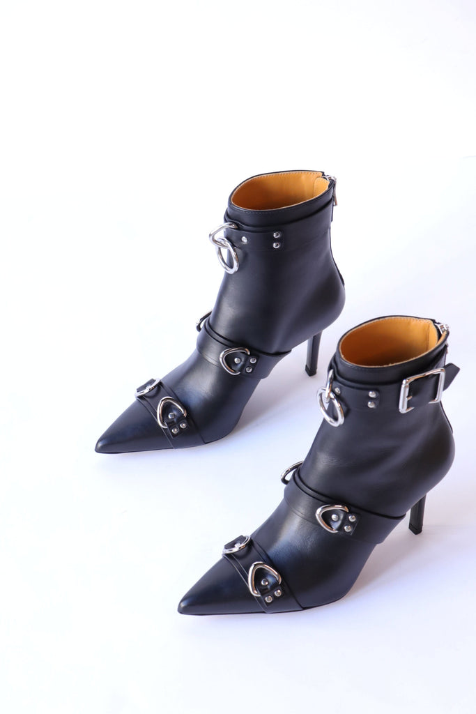 R13 Strapped Skinny Ankle Heeled Boot in Black Shoes R13 