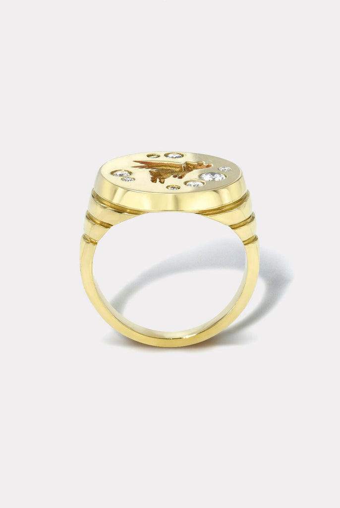 Retrouvai Flying Pig Diamond Fantasy Signet Ring Jewelry Retrouvai 