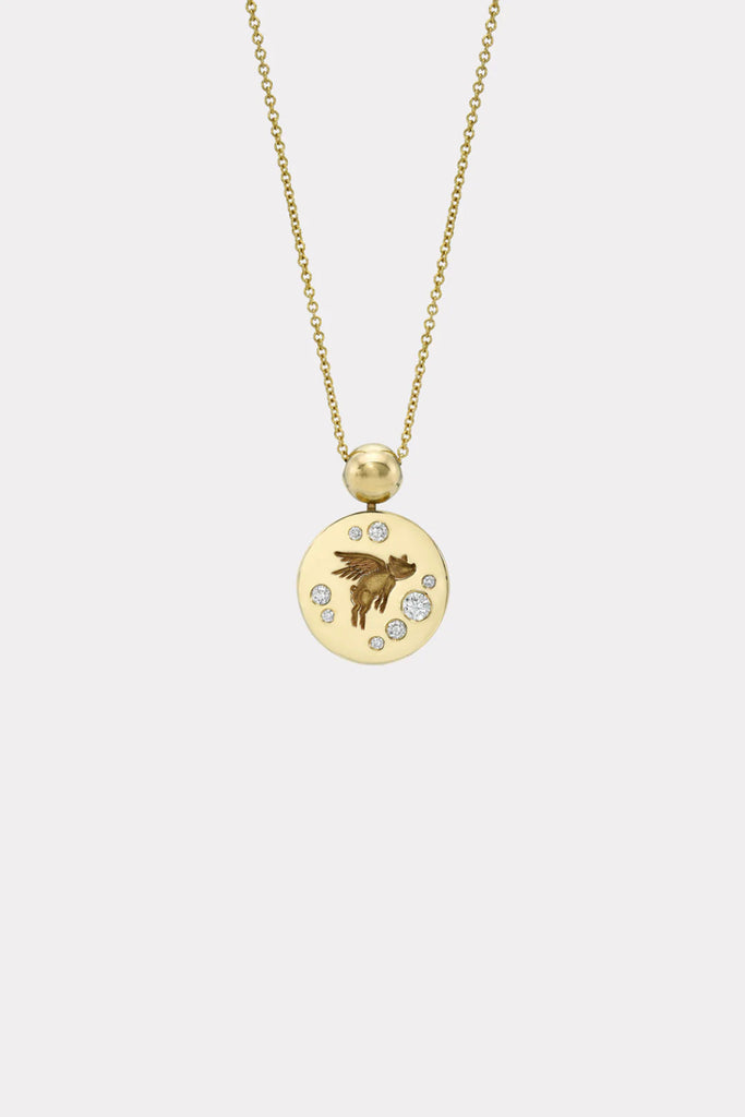 Retrouvai Flying Pig Fantasy Signet Pendant Necklace with Diamonds Jewelry Retrouvai 