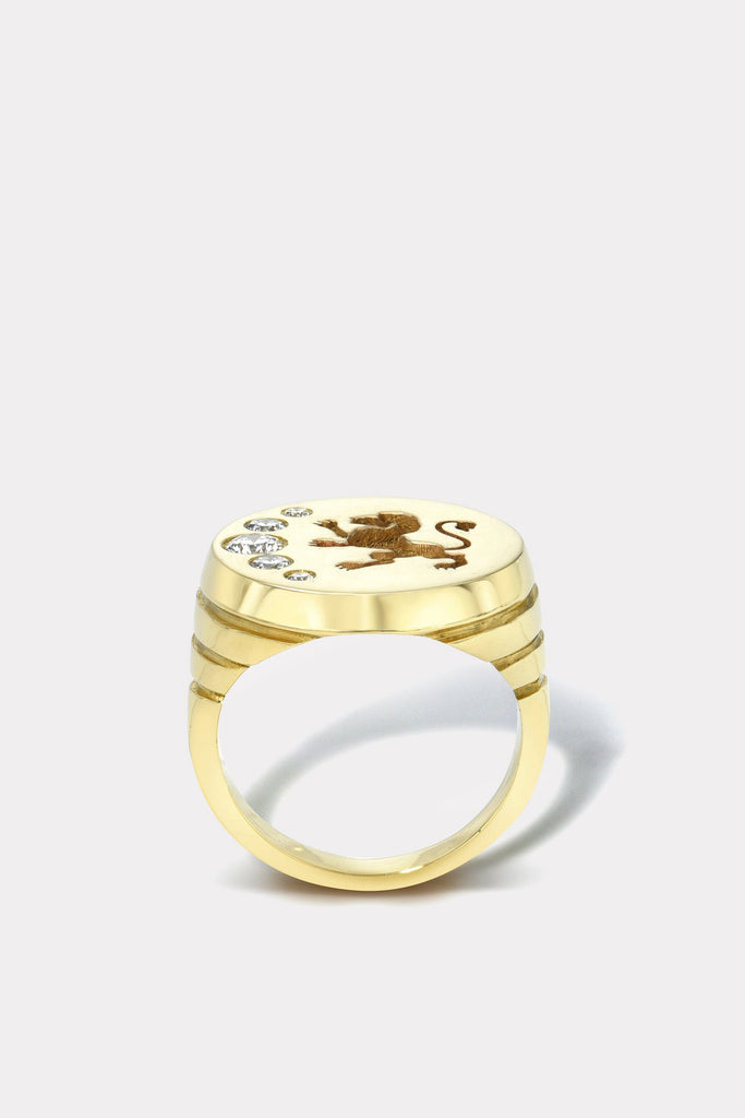 Retrouvai Lion Diamond Fantasy Signet Ring w/ Diamonds Jewelry Retrouvai 