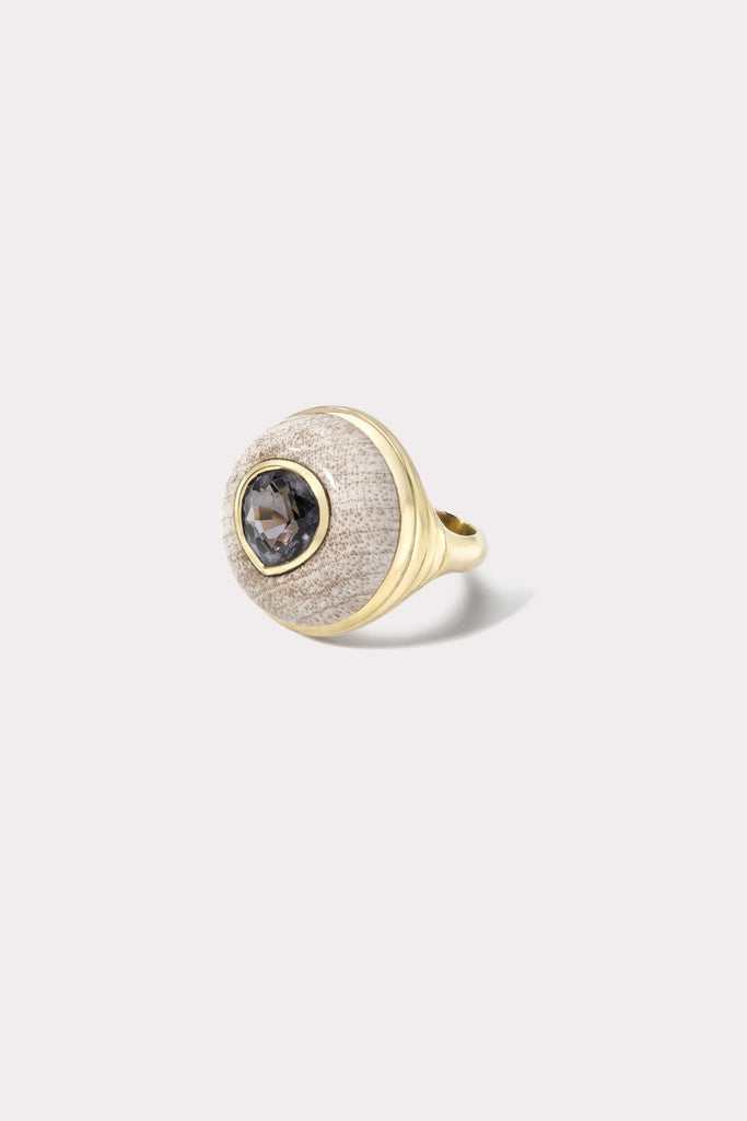 Retrouvai Petite Lollipop Ring - Pear Spinel in Hand Carved Petrified Wood Jewelry Retrouvai 