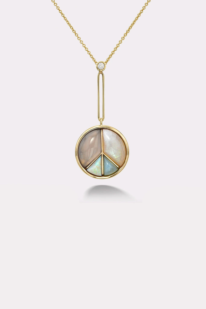Retrouvai Signature Peace Sign Pendant with Chalcedony, Moonstone, Peruvian Opal and Australian Opal Jewelry Retrouvai 