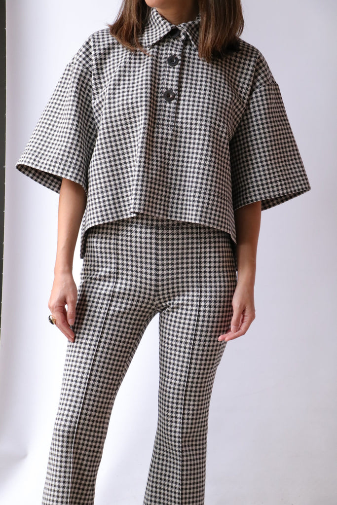 Rosetta Getty Cropped Oversized Polo in Gingham tops-blouses Rosetta Getty 