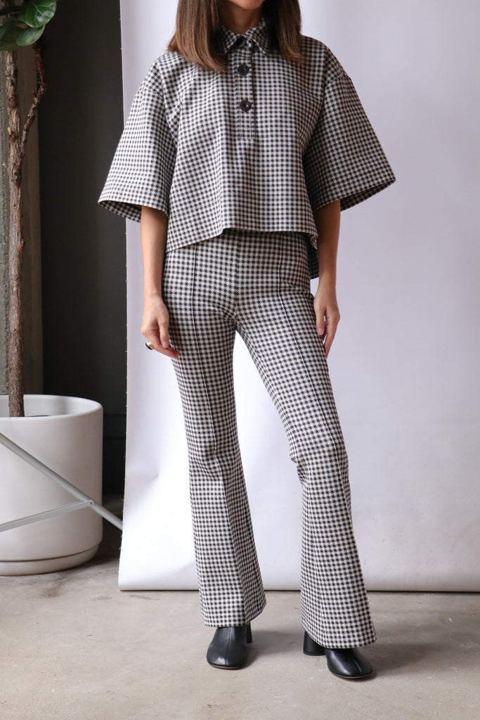 Rosetta Getty Pull-On Cropped Flare in Gingham Bottoms Rosetta Getty 