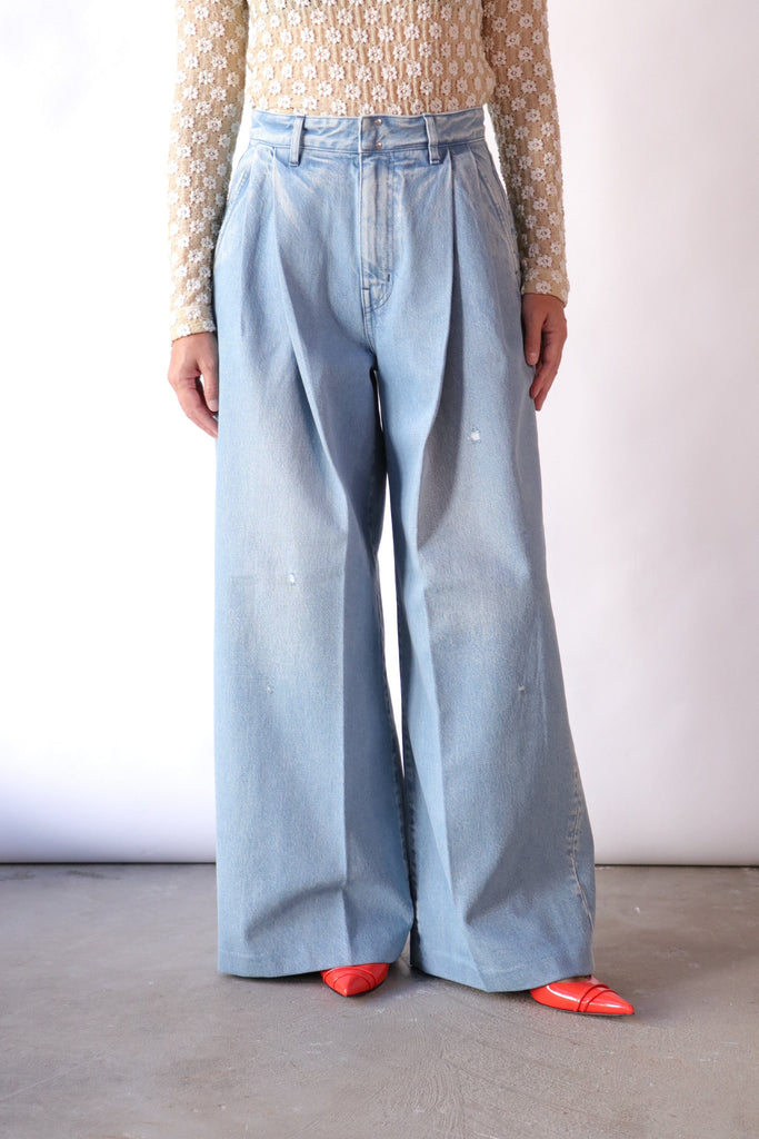 Tanaka Hakama Jean Trousers in Ice Blue Bottoms Tanaka 