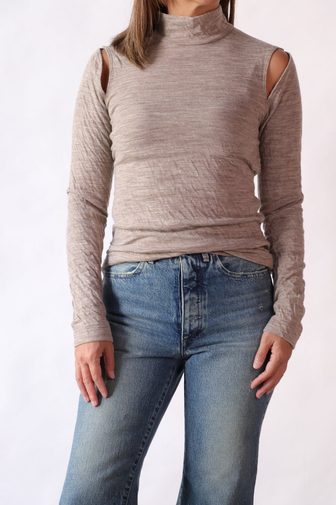 Tanaka High Neck Jersey Top in Beige tops-blouses Tanaka 