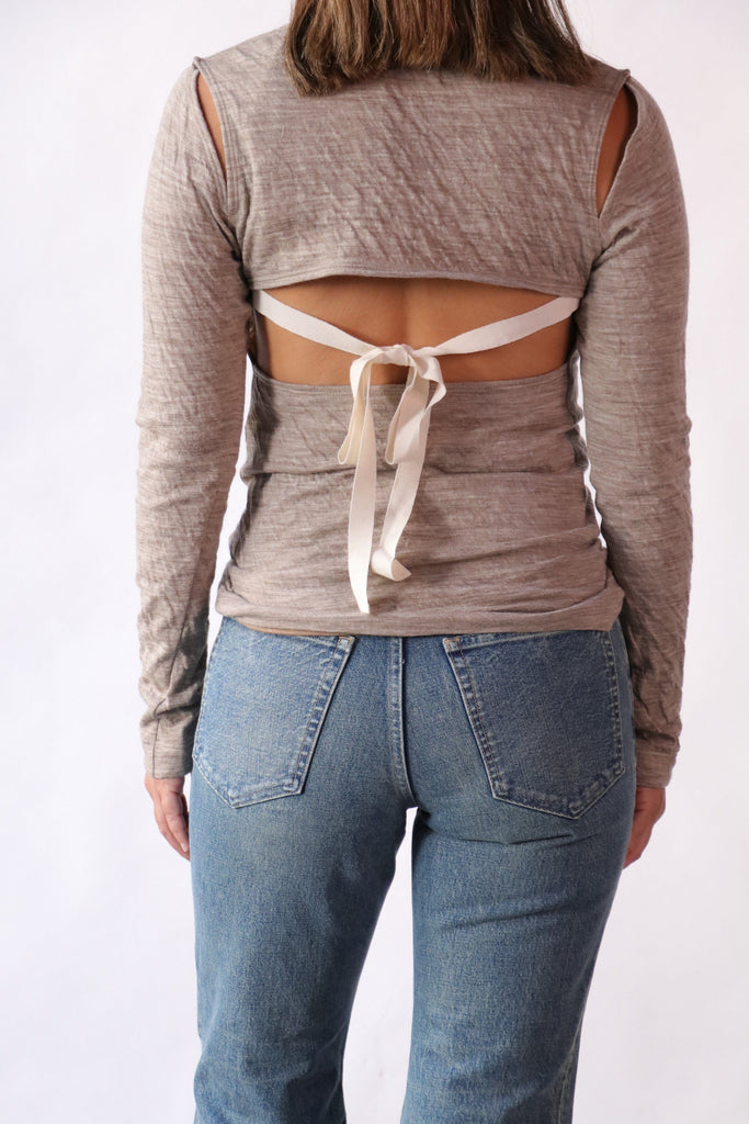 Tanaka High Neck Jersey Top in Beige tops-blouses Tanaka 