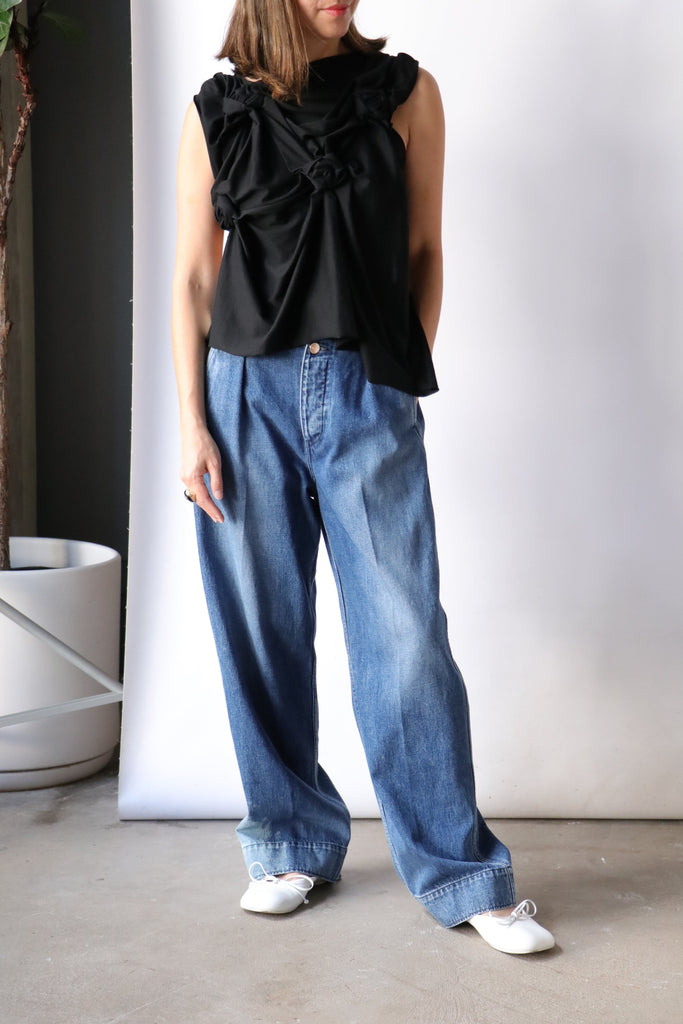 Tanaka Wide Jean Trousers in Vintage Blue Bottoms Tanaka 