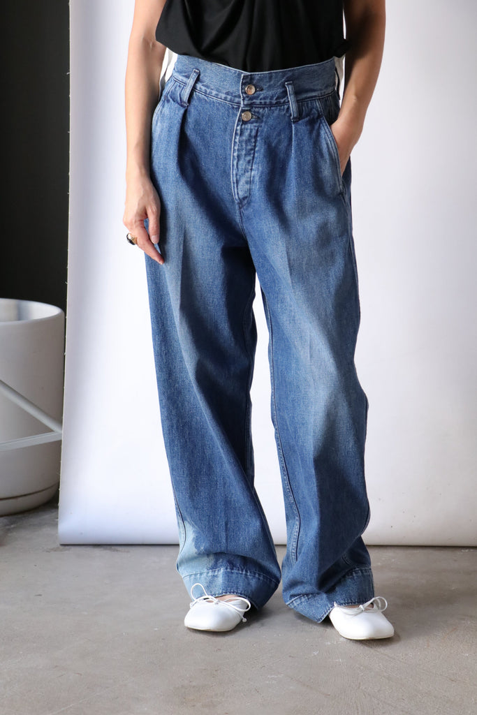 Tanaka Wide Jean Trousers in Vintage Blue Bottoms Tanaka 
