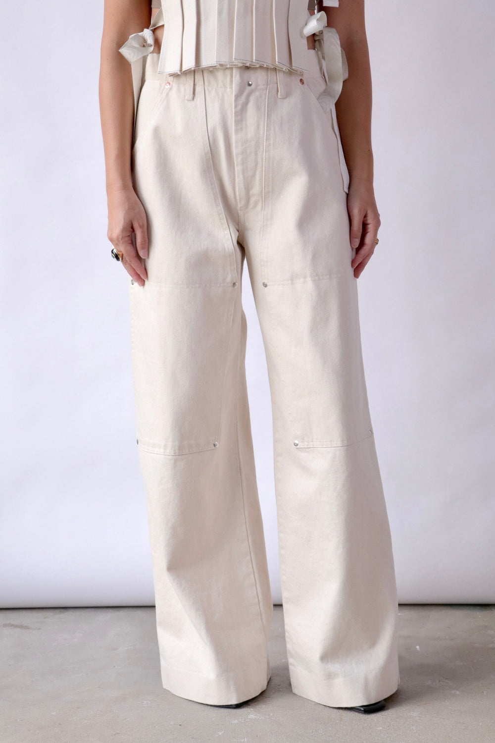 パンツ TANAKA The jean trousers (WHITE) Tanaka Work Jean Trousers in White | WE ARE ICONIC