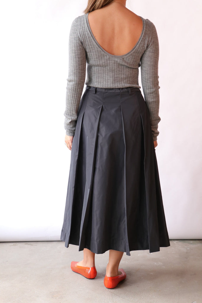 Tela Charlotte Pleated Midi Skirt in Graphite Bottoms Tela 
